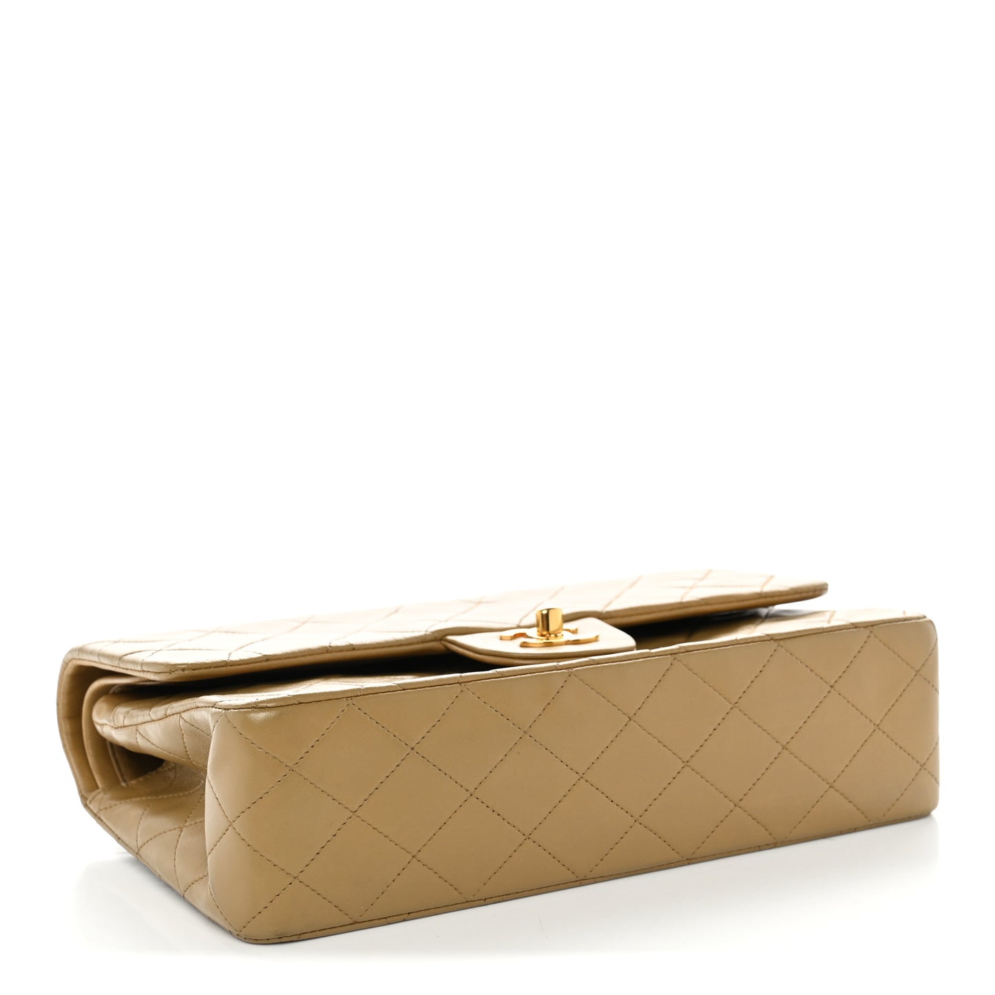 Lambskin Quilted Medium Double Flap Beige