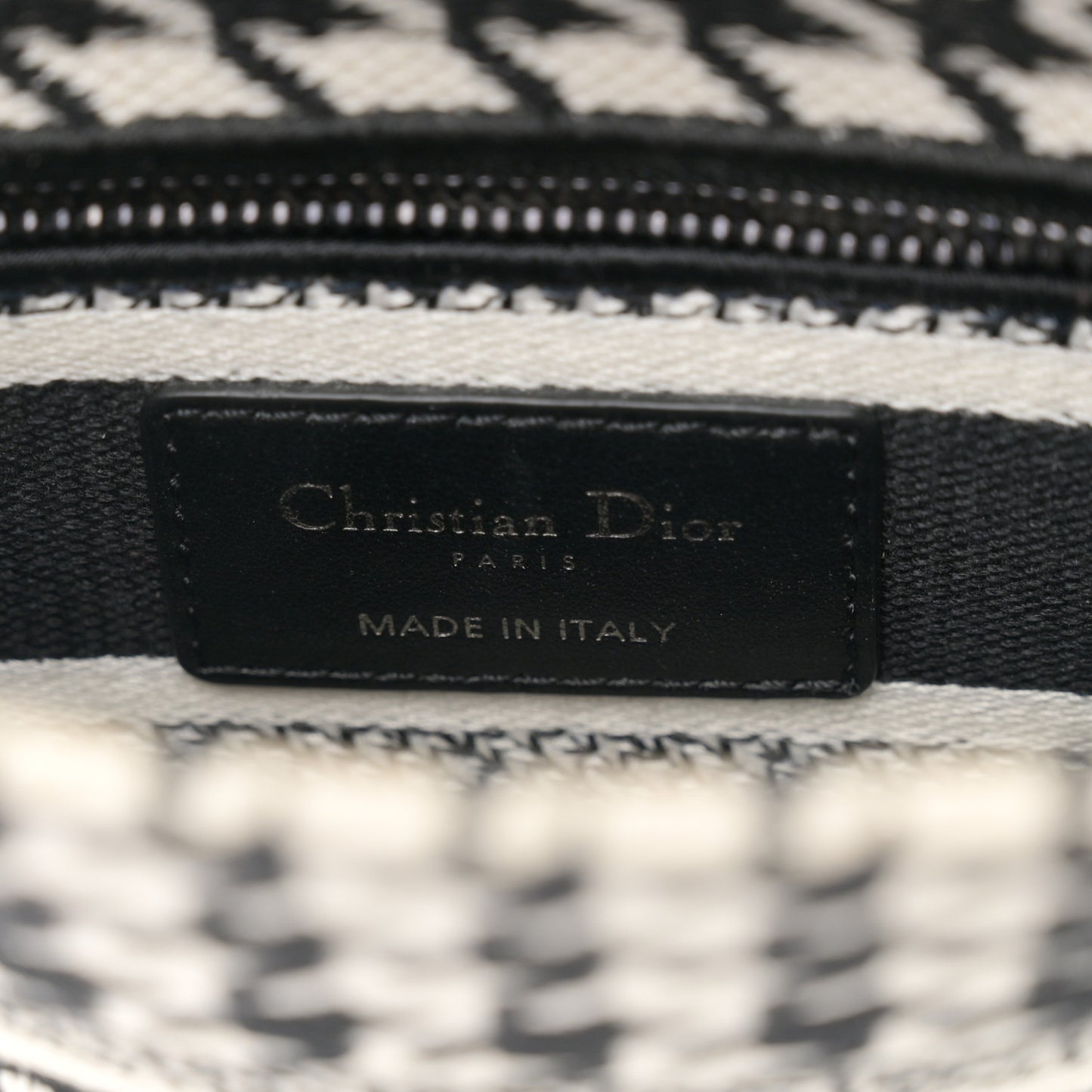 Canvas Houndstooth Embroidered Mini Lady D-Lite Black White