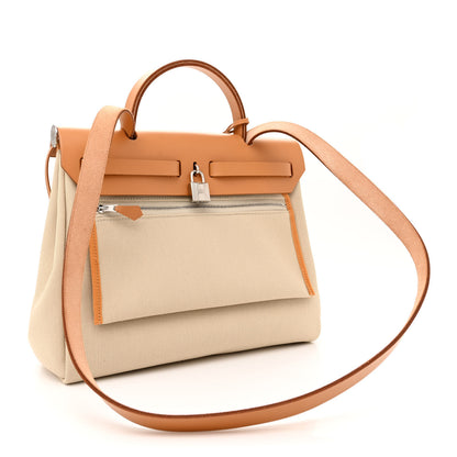 Hermes Military Toile Vache Hunter Herbag Zip Retourne 31 PM Beton Naturel 4 of 12