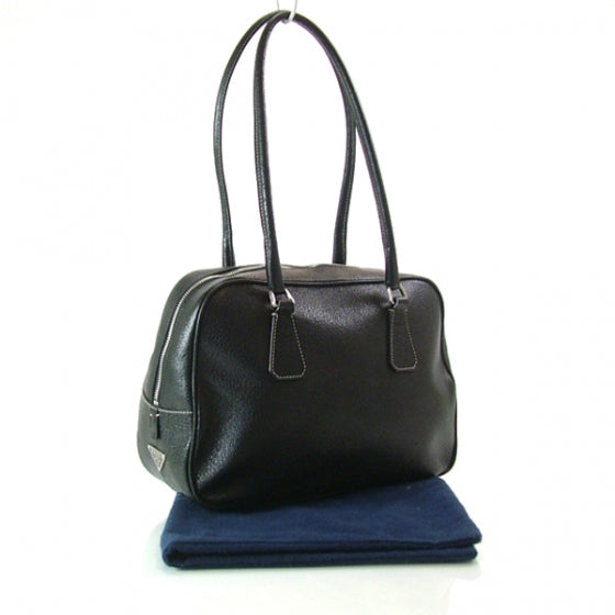 Leather Bowler Tote Black