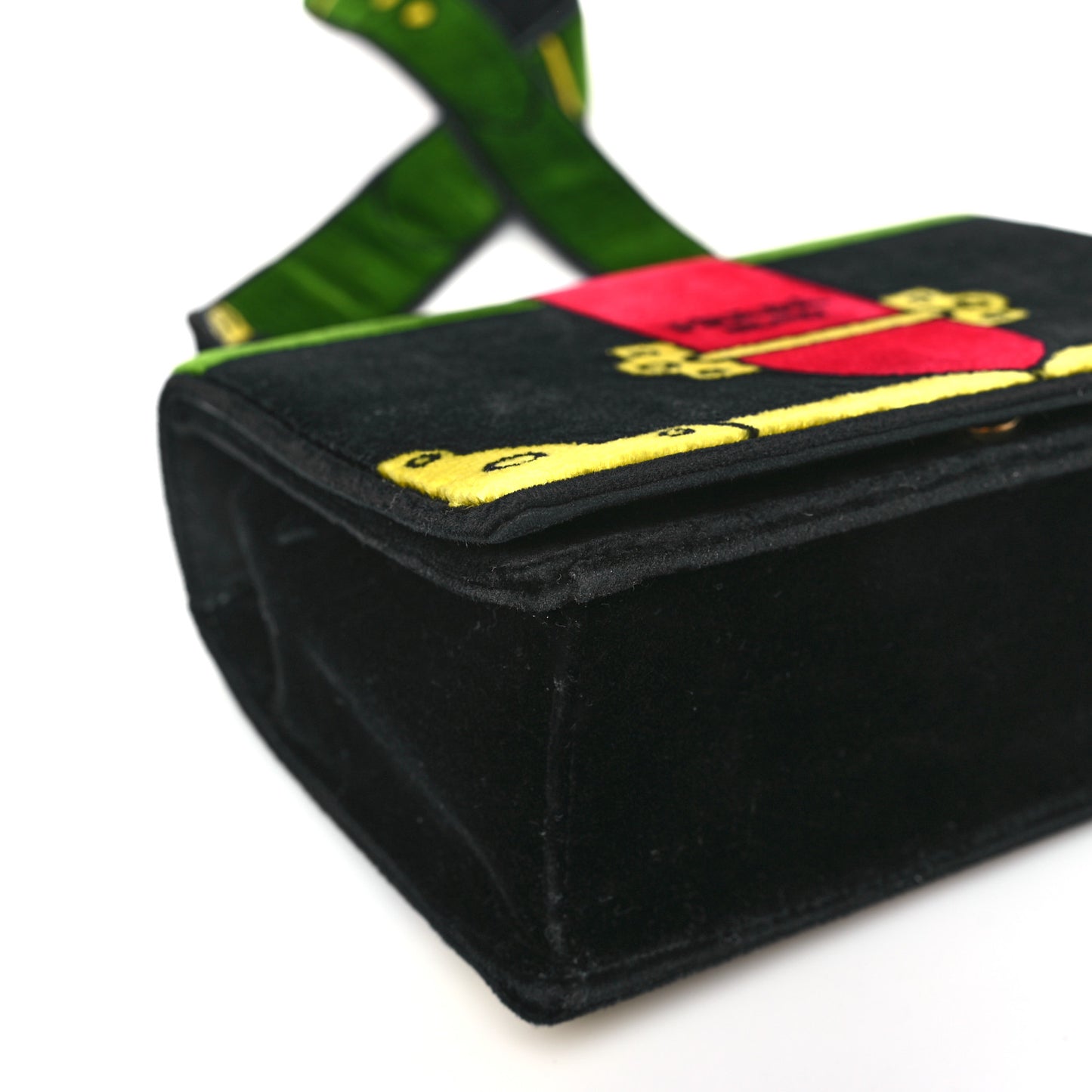 Velluto Ricamo Cahier Shoulder Bag Black