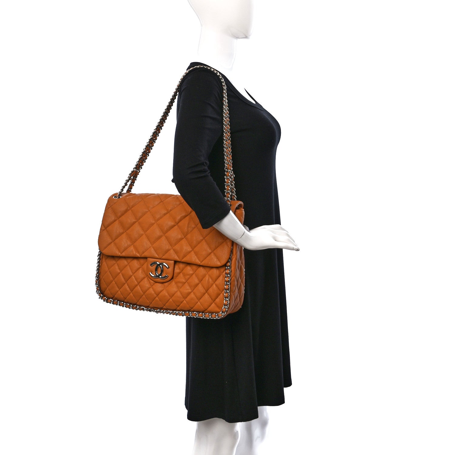 Chanel Washed Lambskin Quilted Maxi Chain Around Flap Dark Beige 2 of 9