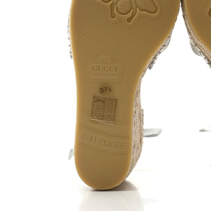 Gucci Lame GG Monogram Ankle Wrap Platform Espadrille Wedges 37.5 Silver Beige Light Grey 6 of 10