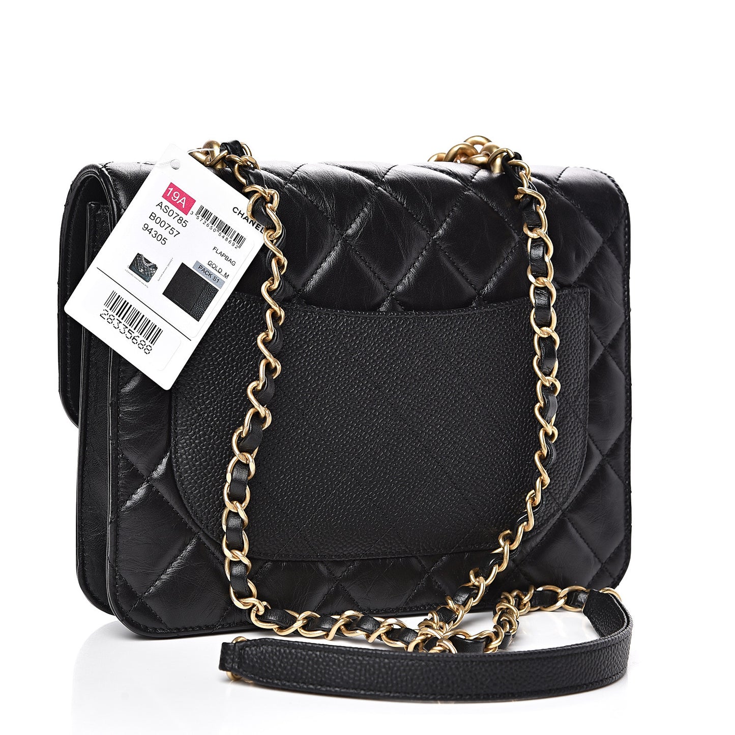 Calfskin Caviar Quilted Chain Handle Flap Black