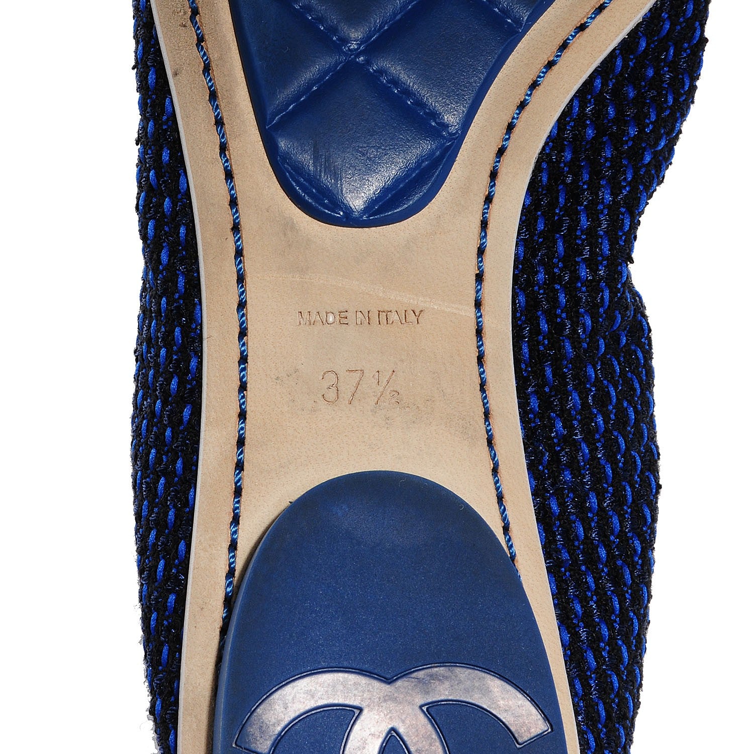 Chanel Tweed Cap Toe Ballerina Flats 37.5 Noir Marine Blanc 6 of 8