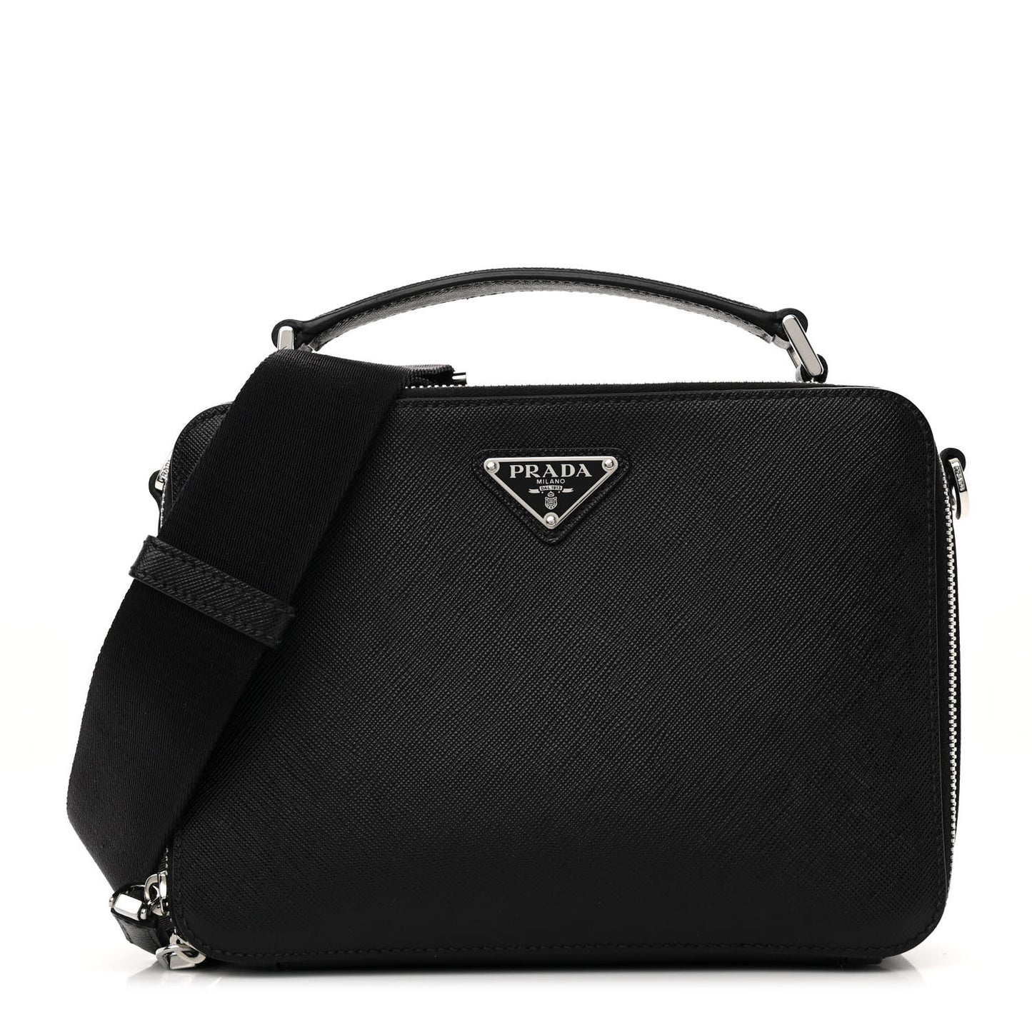 Saffiano Travel Medium Brique Crossbody Bag Black