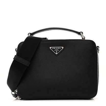 Prada Saffiano Travel Medium Brique Crossbody Bag Black 1 of 10