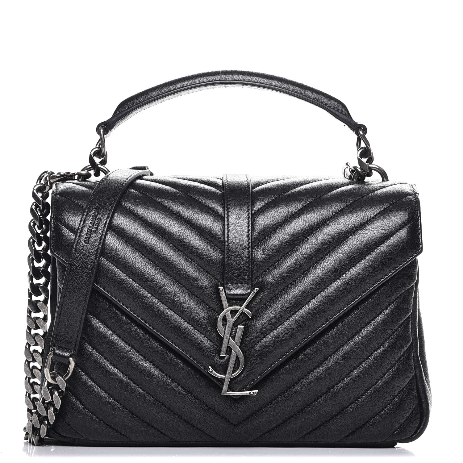 Saint Laurent Sheepskin Matelasse Chevron Monogram Medium College Bag Black 1 of 10