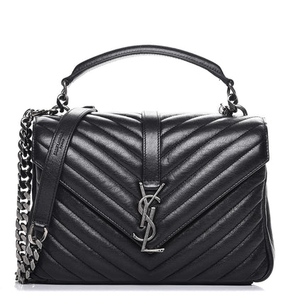 Saint Laurent Sheepskin Matelasse Chevron Monogram Medium College Bag Black 1 of 10