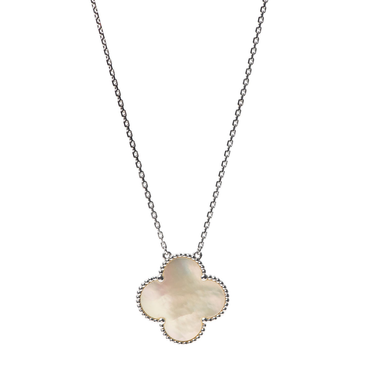 18K White Gold Mother of Pearl Magic Alhambra Pendant Necklace