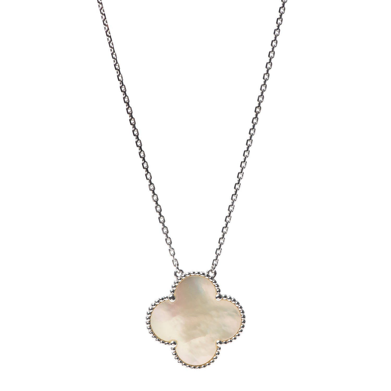Van Cleef & Arpels 18K White Gold Mother of Pearl Magic Alhambra Pendant Necklace 1 of 7