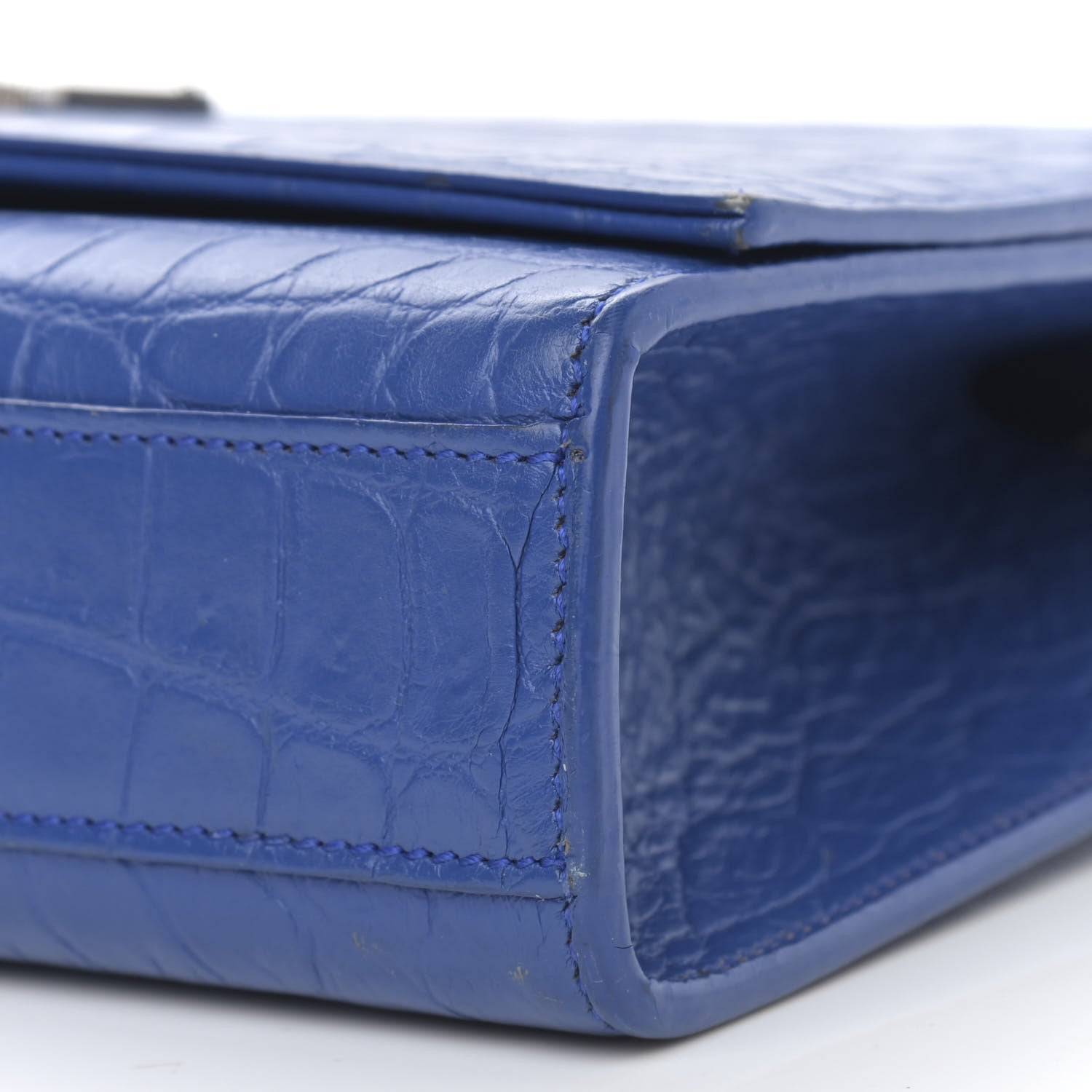 Saint Laurent Calfskin Crocodile Embossed Medium Classic Monogram Kate Tassel Satchel Bleu Majorelle 11 of 15