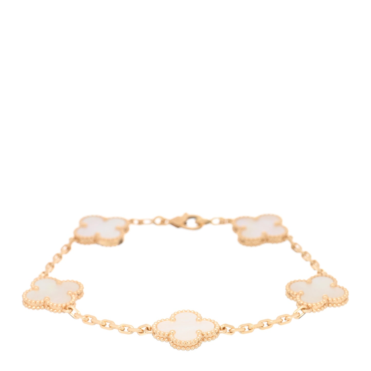 18K Yellow Gold Mother of Pearl 5 Motifs Vintage Alhambra Bracelet