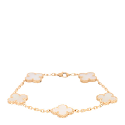 Van Cleef & Arpels 18K Yellow Gold Mother of Pearl 5 Motifs Vintage Alhambra Bracelet 1 of 4