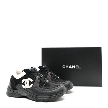 Chanel Mesh Suede Grained Calfskin Womens CC Sneakers 38 Black White 11 of 11