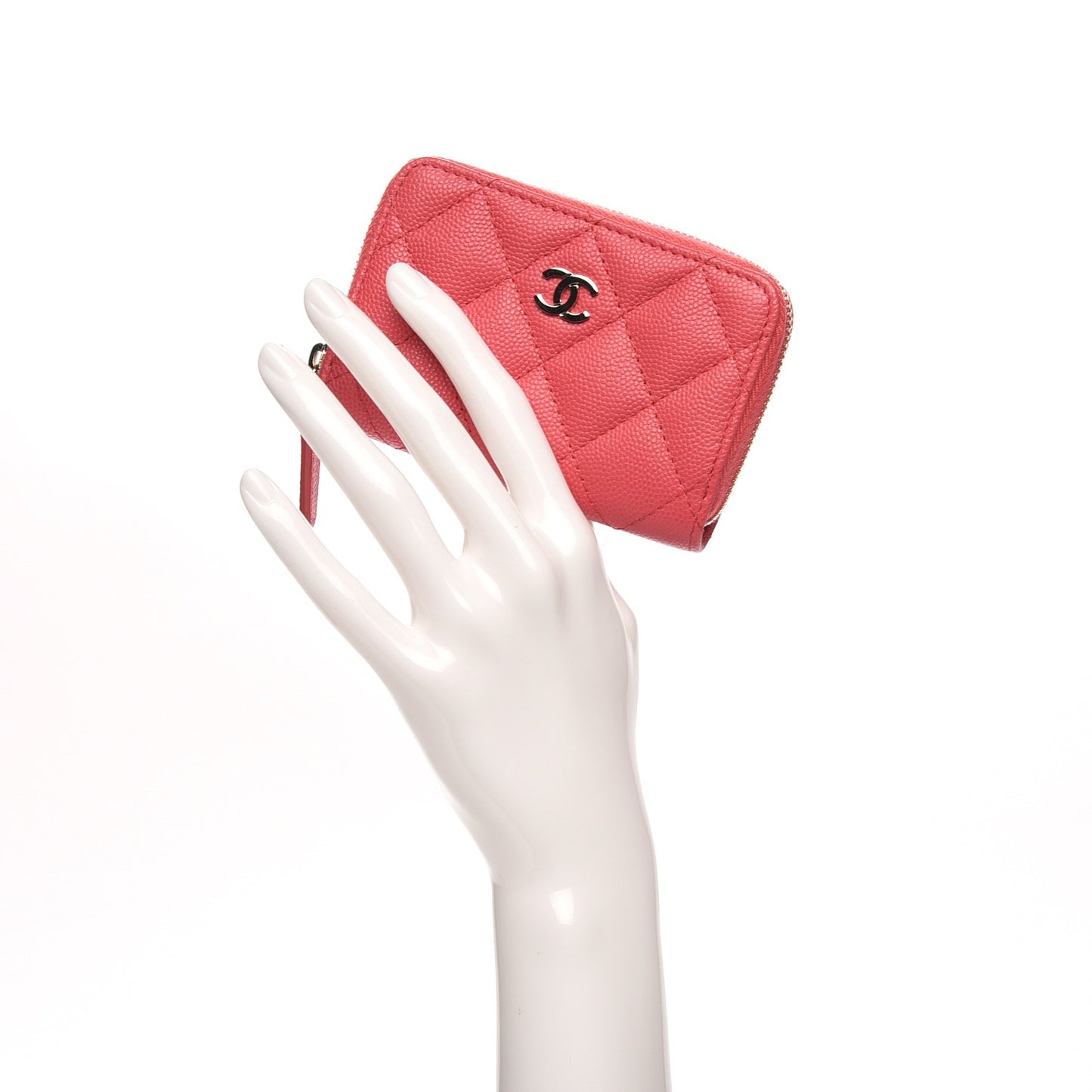 Caviar Quilted Zip Coin Purse Dark Pink