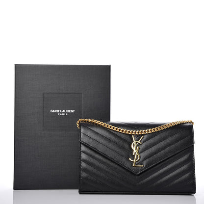 Saint Laurent Grain De Poudre Matelasse Chevron Monogram Chain Wallet Black 9 of 9