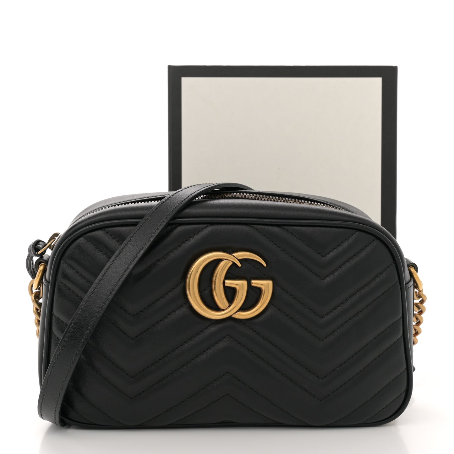 Calfskin Matelasse Small GG Marmont Chain Shoulder Bag Black