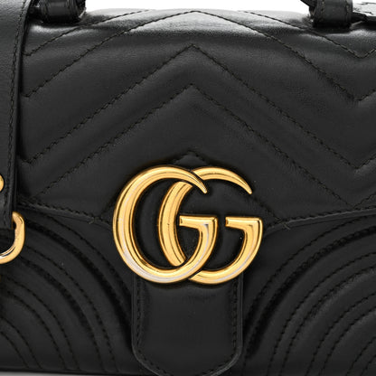 Gucci Calfskin Matelasse Mini GG Marmont Top Handle Shoulder Bag Black 8 of 17