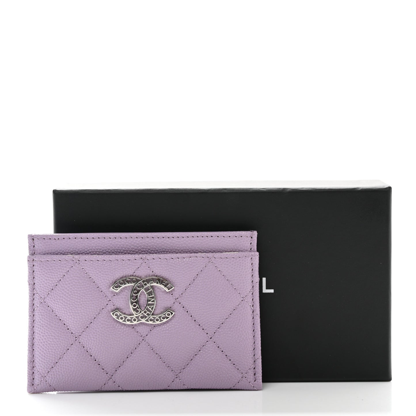 Caviar Quilted CC Logo Card Holder Light Purple