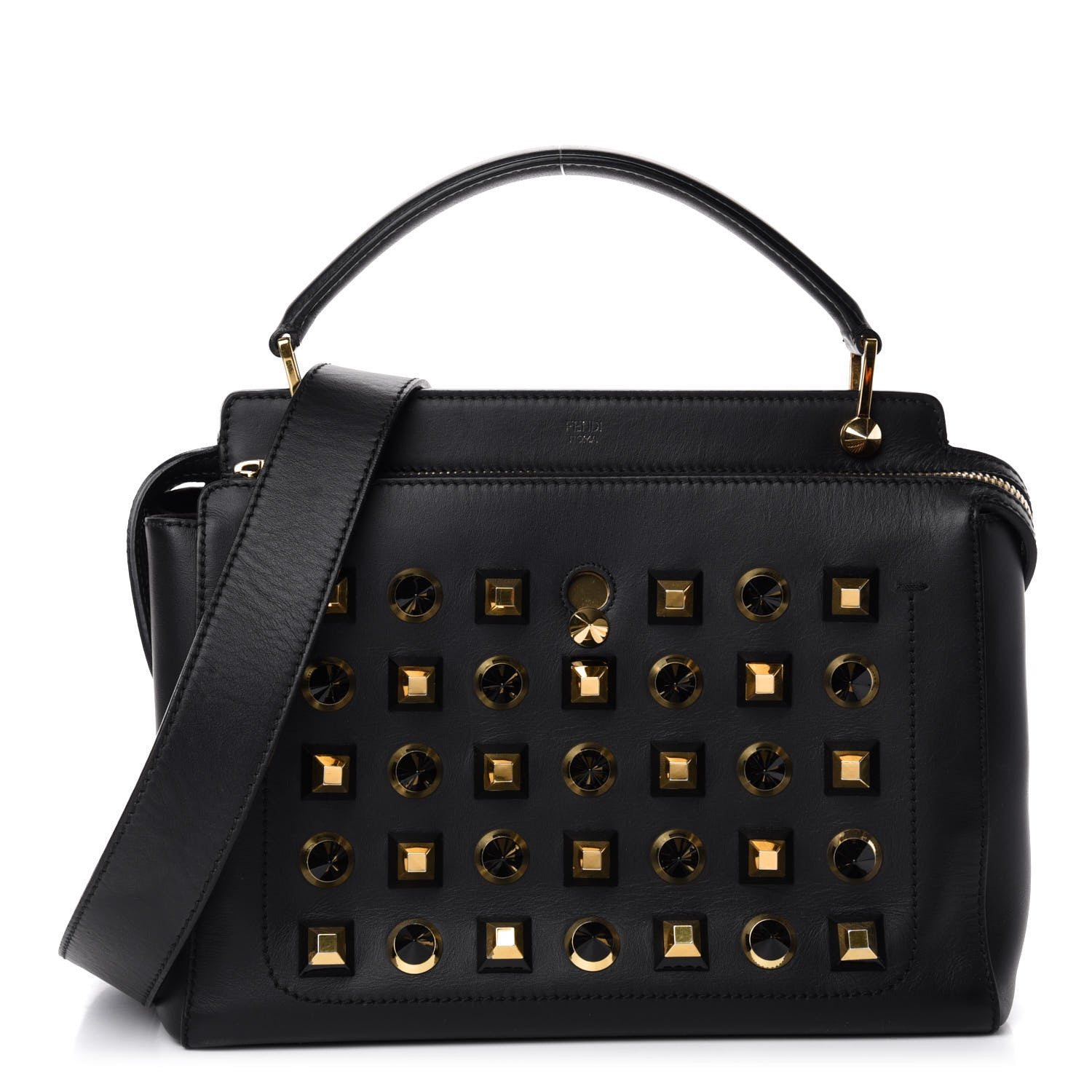 Fendi Vitello Baltico Studded Dotcom Satchel Black 1 of 13