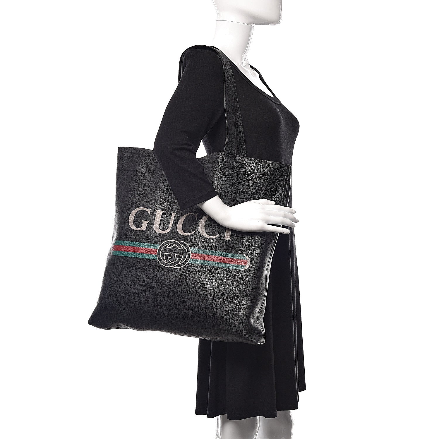Gucci Calfskin Mens Logo Vertical Shopping Tote Black 2 of 11