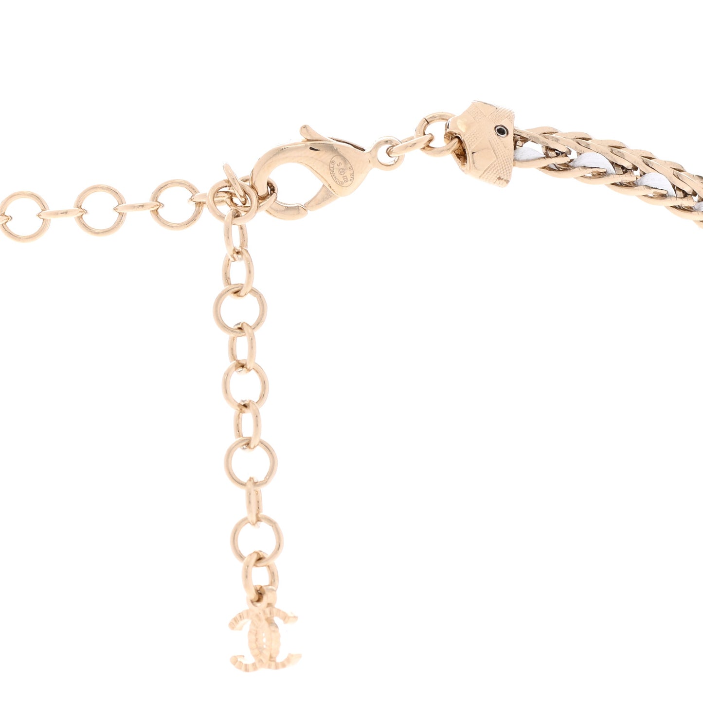 Metal Lambskin Crystal CC Choker Gold White