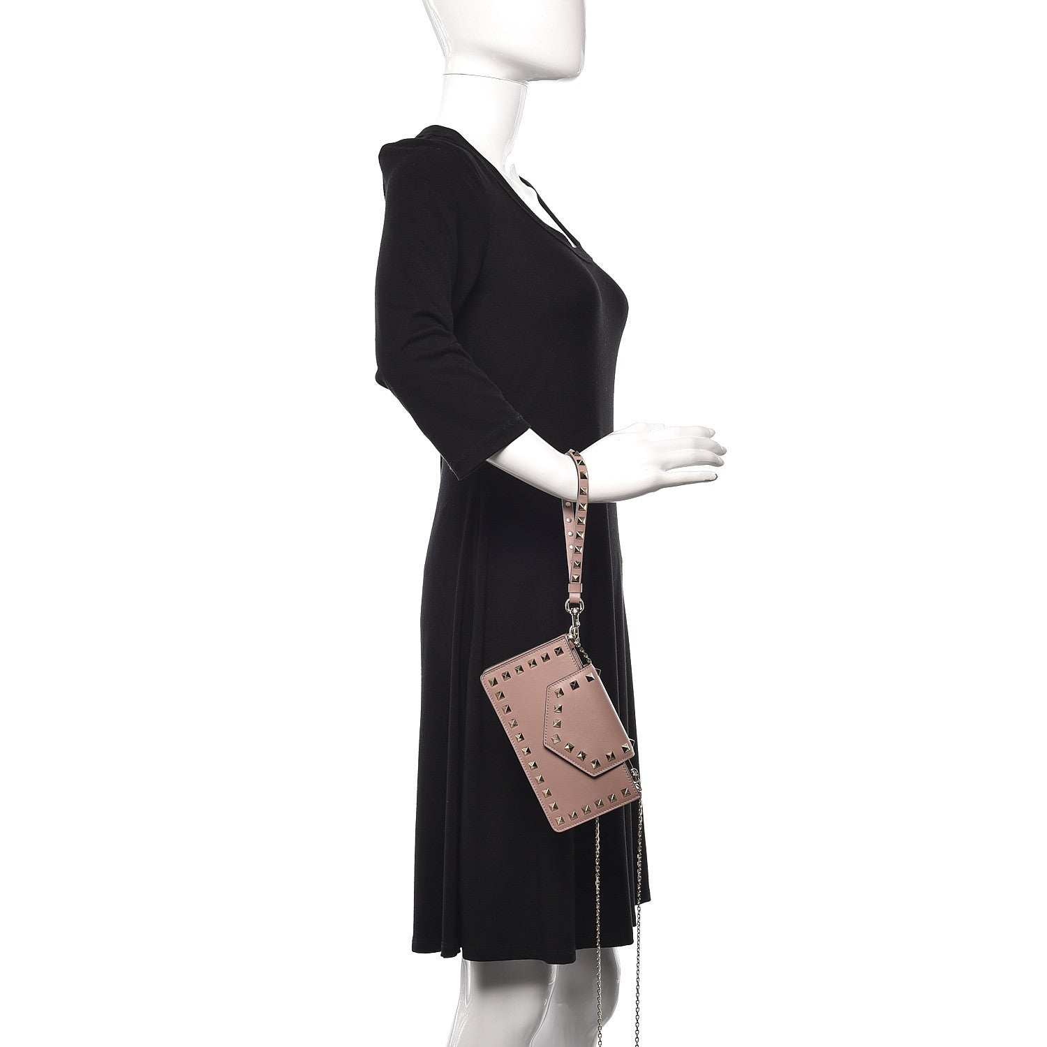 Valentino Garavani Calfskin Rockstud Phone Case With Chain Poudre 2 of 9