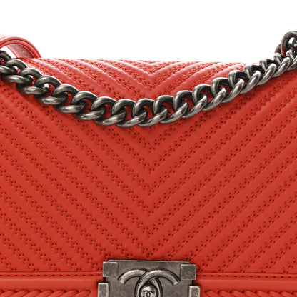 Chanel Calfskin Chevron Quilted Medium Braided Boy Flap Orange 8 of 12