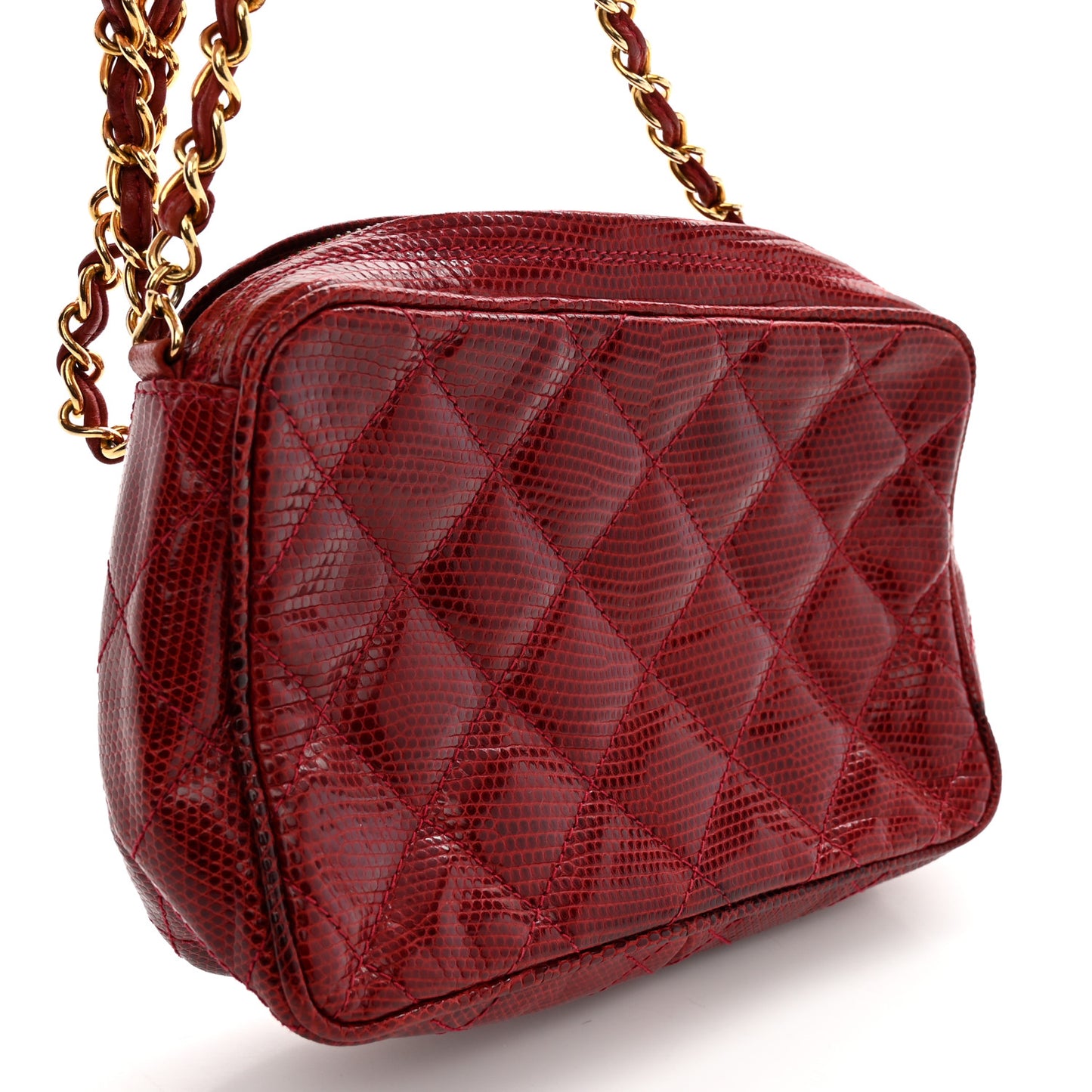 Lizard Quilted Small Tassel Camera Case Burgundy
