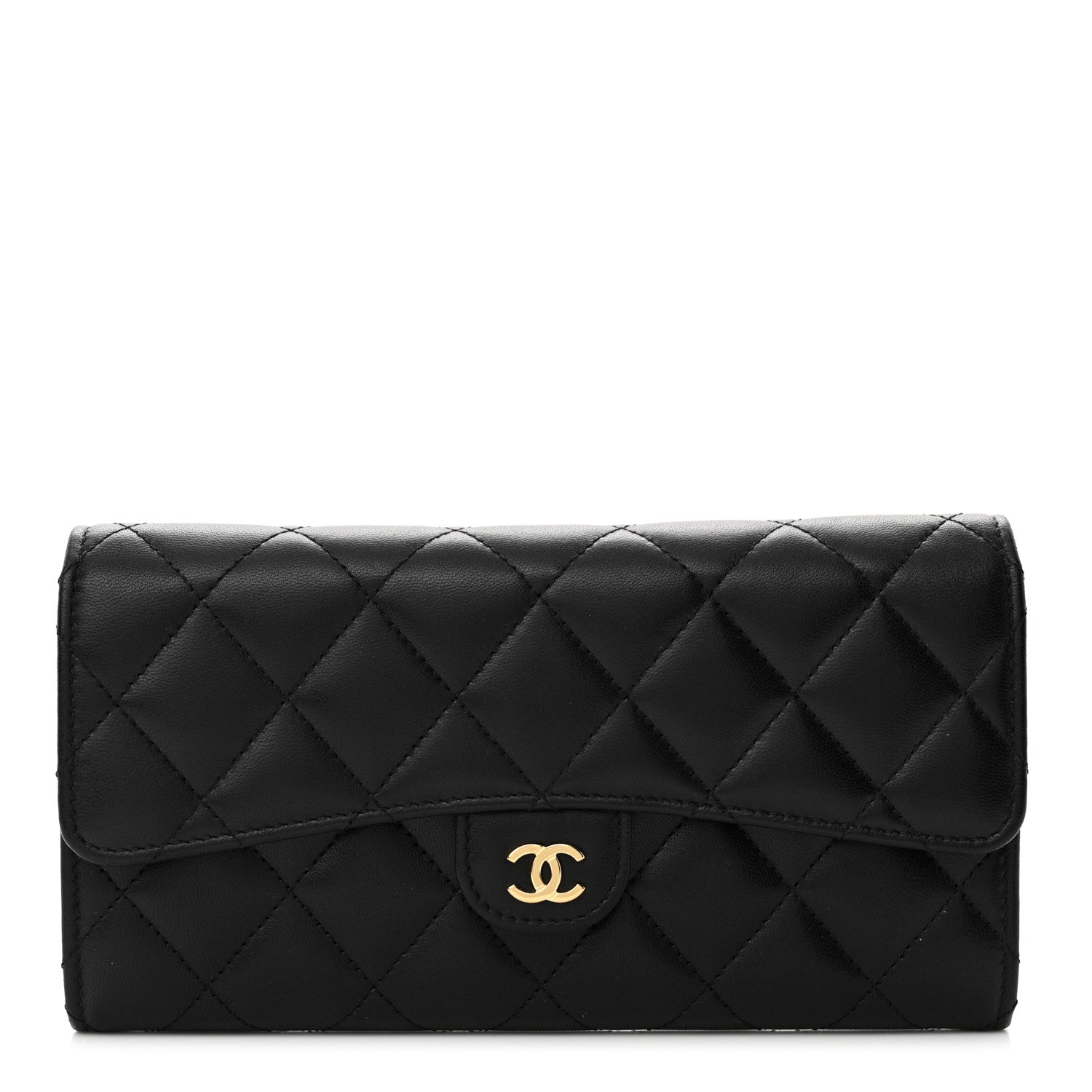 Chanel Lambskin Quilted Large Gusset Flap Wallet Black 1 of 8