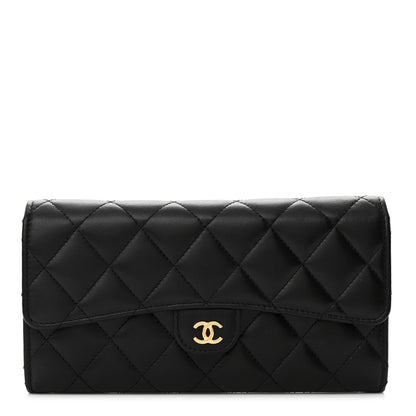 Chanel Lambskin Quilted Large Gusset Flap Wallet Black 1 of 8