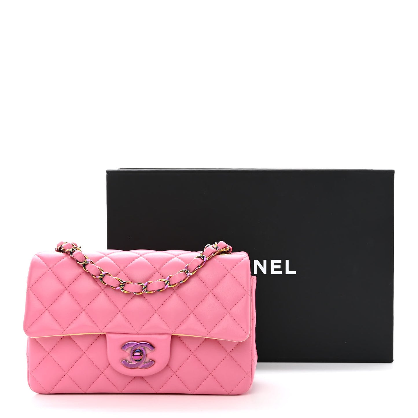 Lambskin Quilted Mini Rectangular Flap Pink Yellow