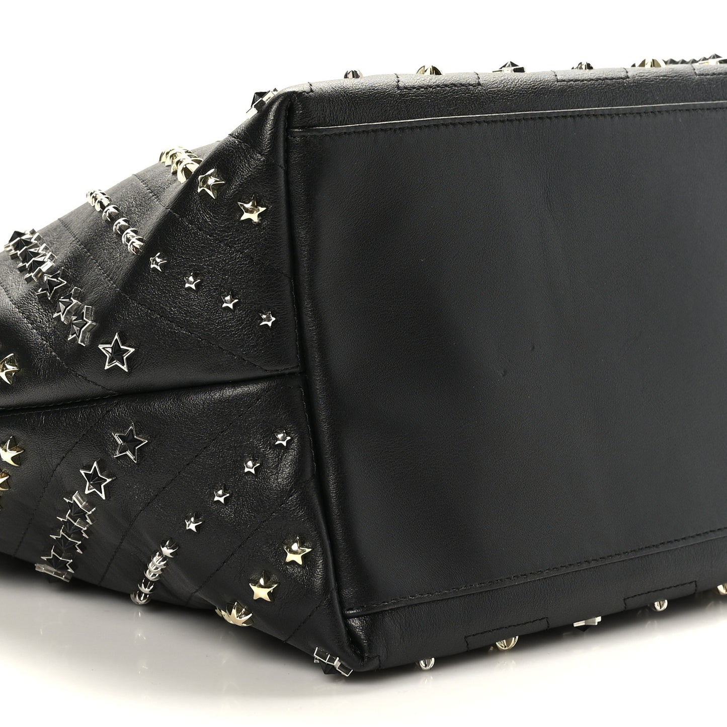 Calfskin Diagonal Star Studded Tote Black