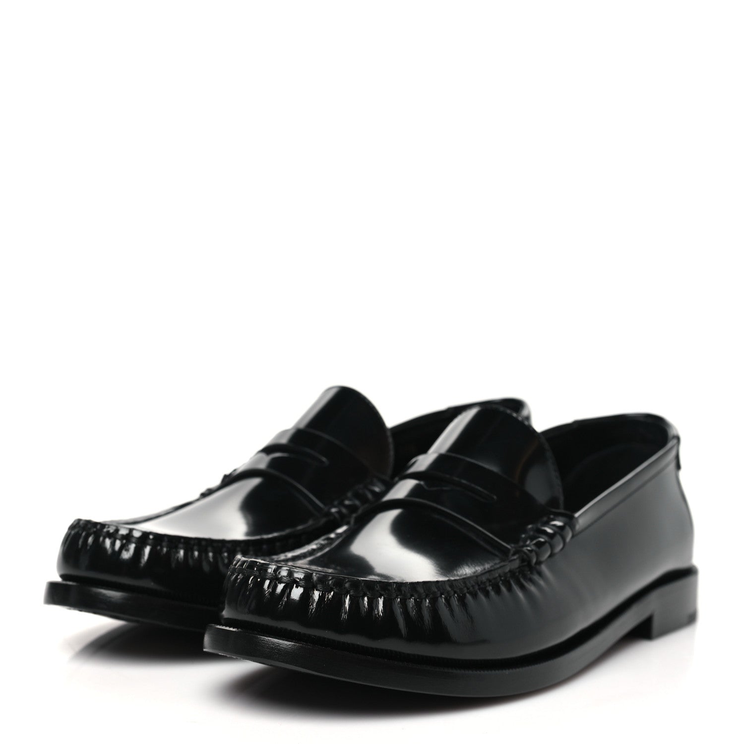 Saint Laurent Glazed Calfskin Chunky Le Loafer Penny Slippers 38.5 Black 4 of 10