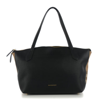 Burberry Derby Calfskin House Check Medium Welburn Tote Black 1 of 9