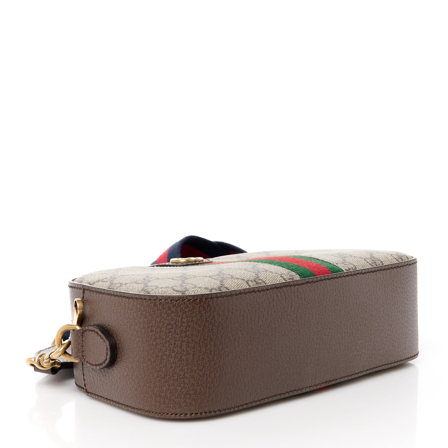 GG Supreme Monogram Textured Dollar Calfskin Web Ophidia Wristlet Shoulder Bag Beige Ebony New Acero