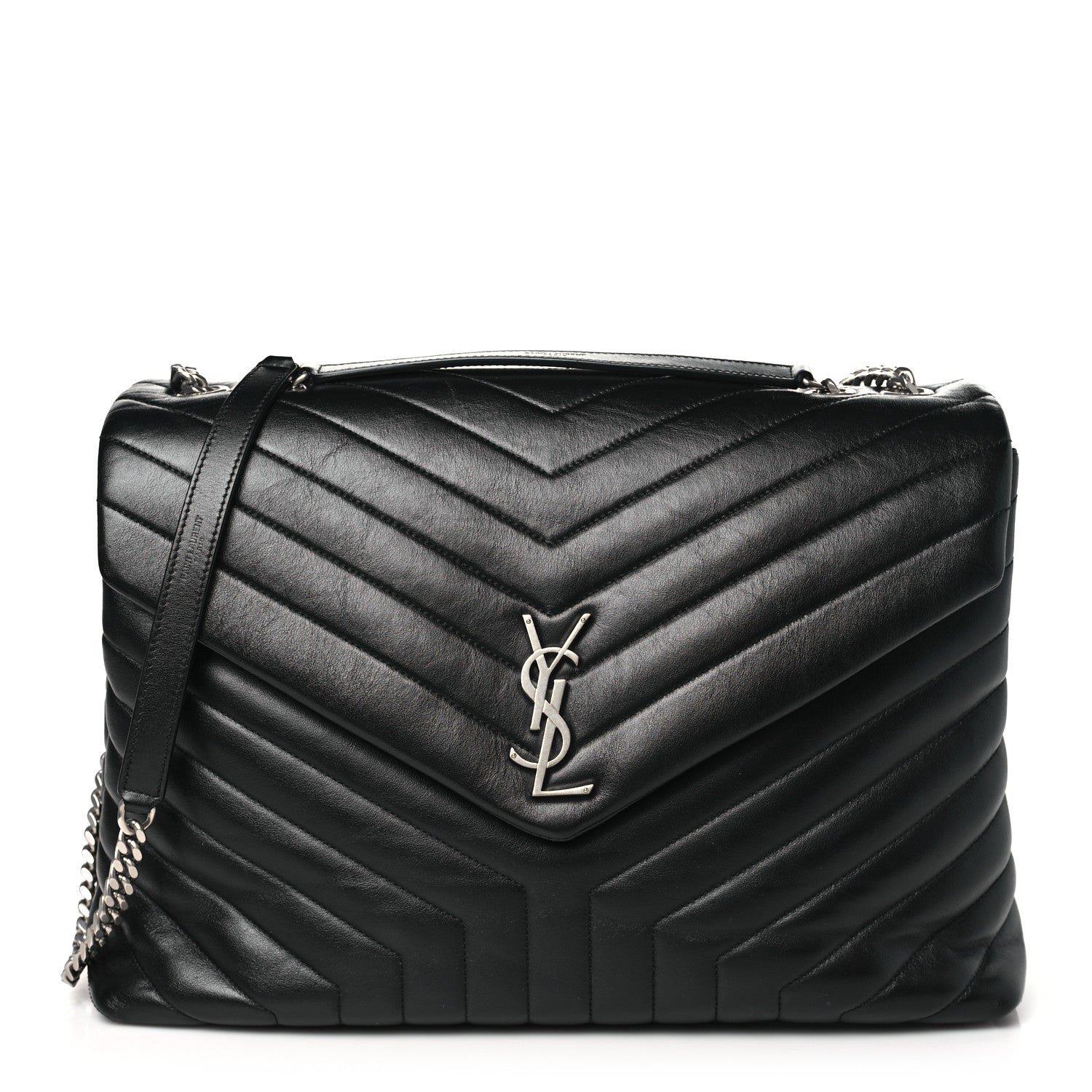 Saint Laurent Calfskin Y Quilted Monogram Large Loulou Chain Satchel Black 1 of 11