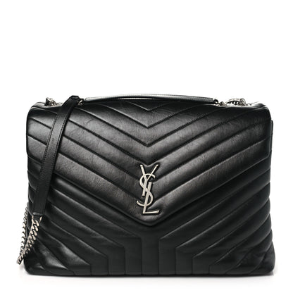 Saint Laurent Calfskin Y Quilted Monogram Large Loulou Chain Satchel Black 1 of 11