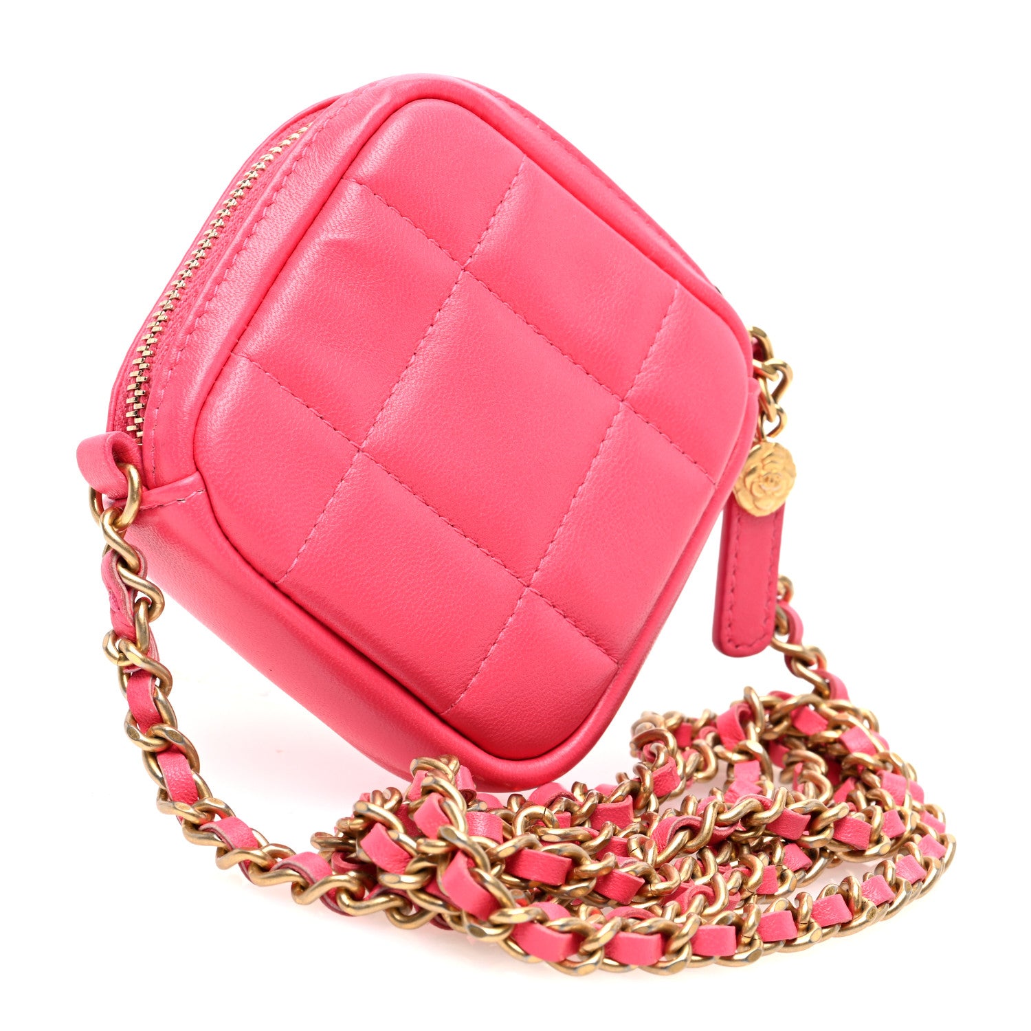 Chanel Lambskin Quilted Diamond Coin Purse With Chain Pink 3 of 9