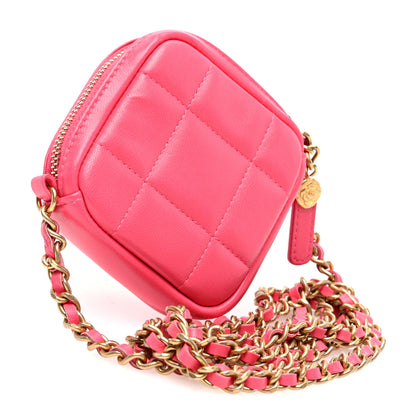 Chanel Lambskin Quilted Diamond Coin Purse With Chain Pink 3 of 9