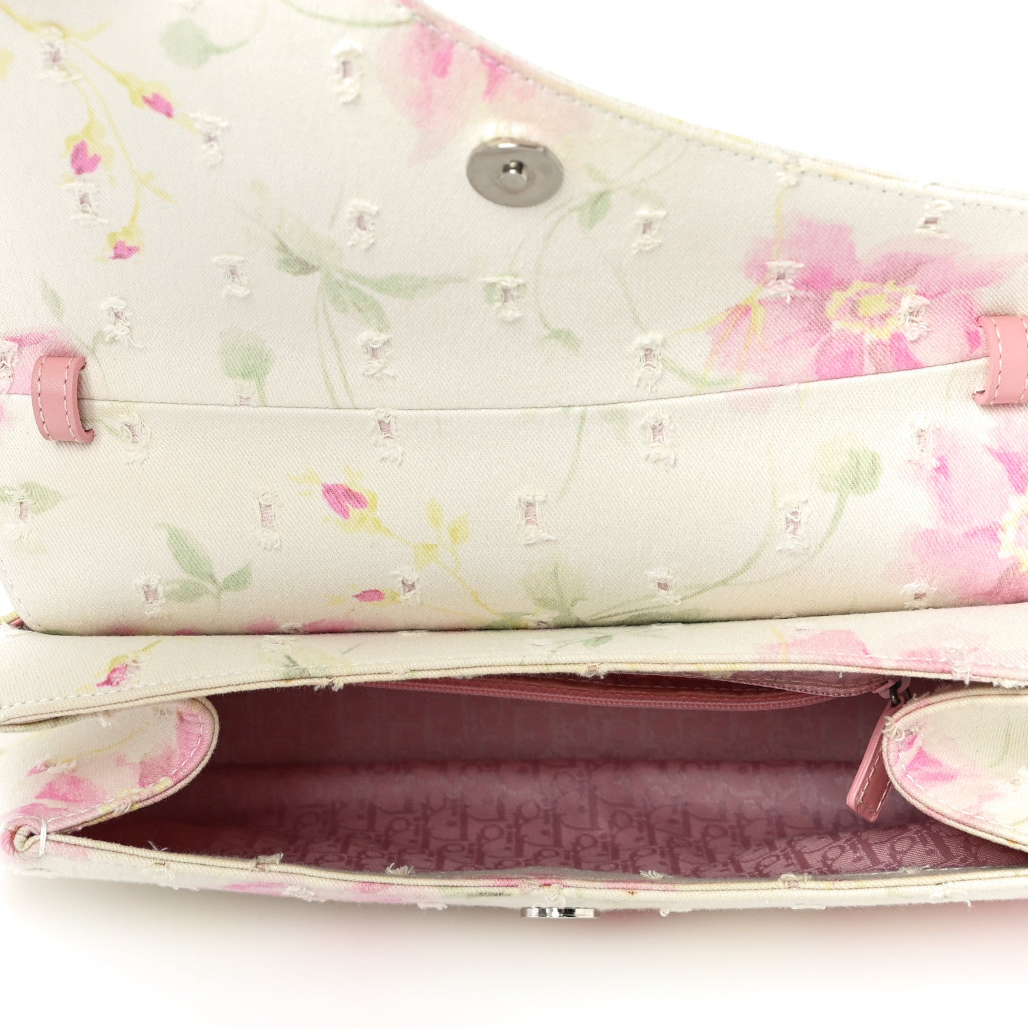 Christian Dior Canvas Floral Top Handle Saddle Bag Pink 4 of 9