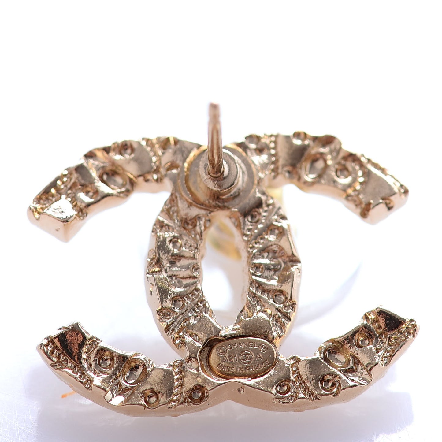 Metal Textured CC Earrings Gold
