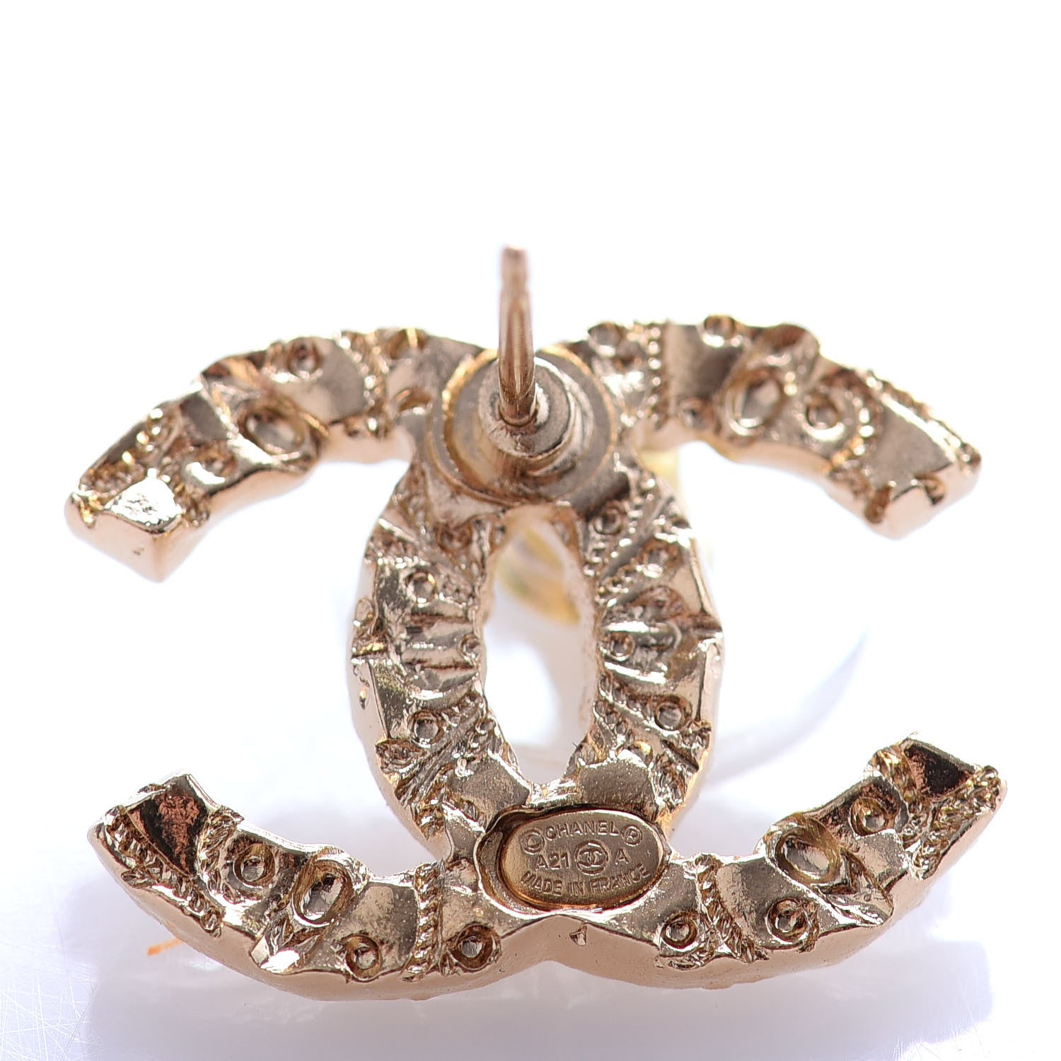 Chanel Metal Textured CC Earrings Gold 4 of 4