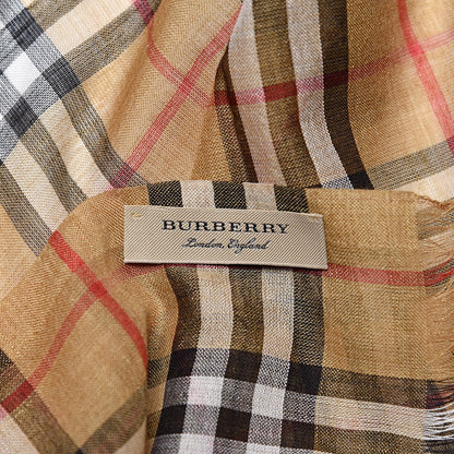 Burberry Wool Silk Gauze Vintage Check Scarf Antique Yellow 5 of 5