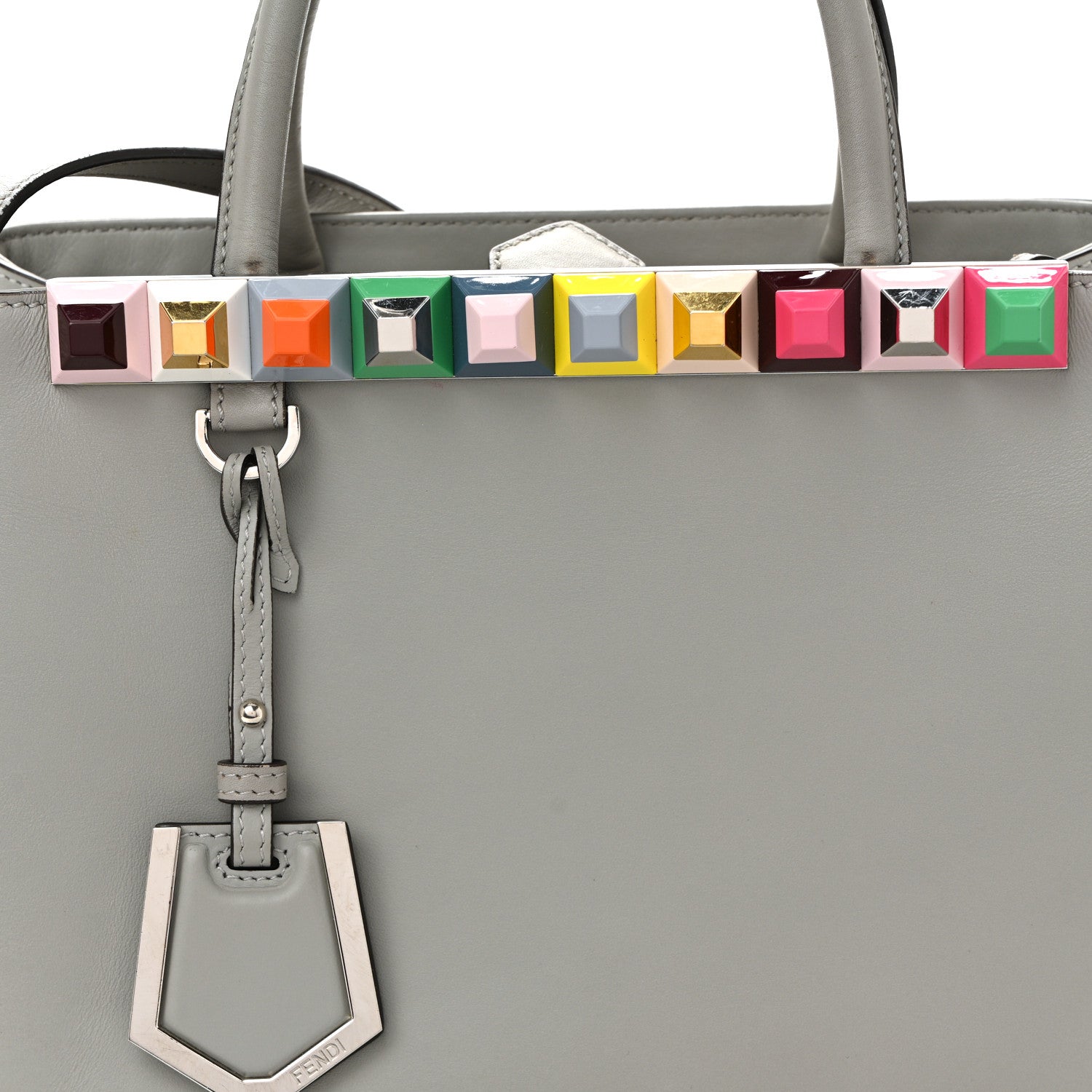 Fendi Vitello Baltico Dolce Studded Petite 2Jours Tote Ghiaccio