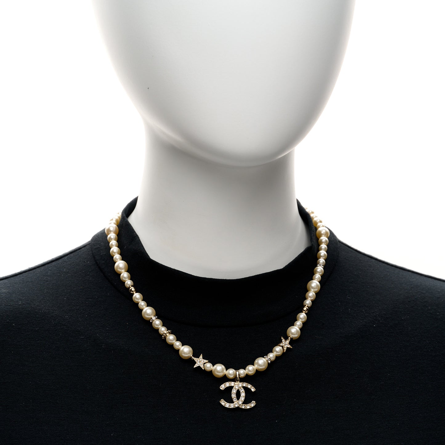 Pearl Crystal CC Star Choker Necklace Gold