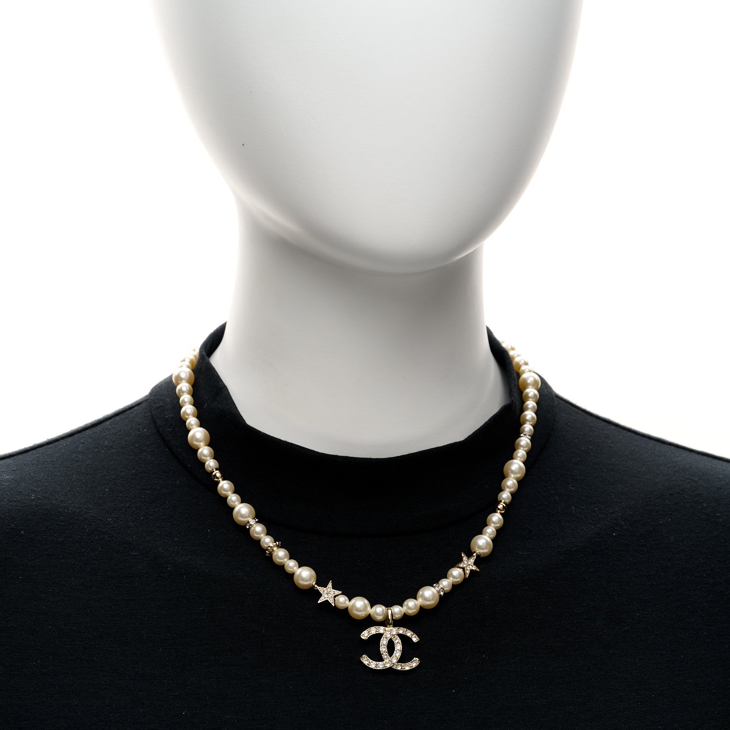 Chanel Pearl Crystal CC Star Choker Necklace Gold 2 of 6