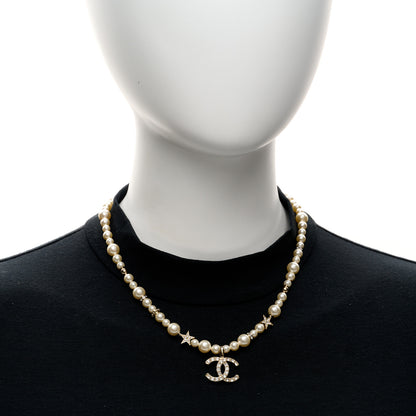 Chanel Pearl Crystal CC Star Choker Necklace Gold 2 of 6