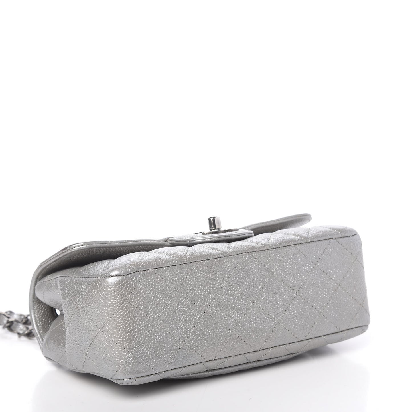 Metallic Caviar Quilted Mini Rectangular Flap Silver